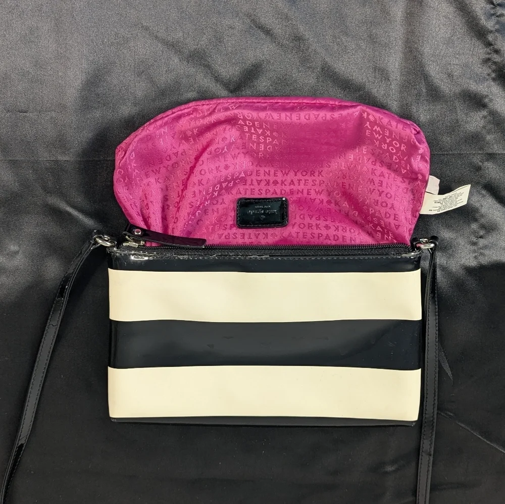 Kate Spade Crossbody PROJECT BAG Small Black Cream Striped PVC Magenta Hot Pink - Picture 12 of 12